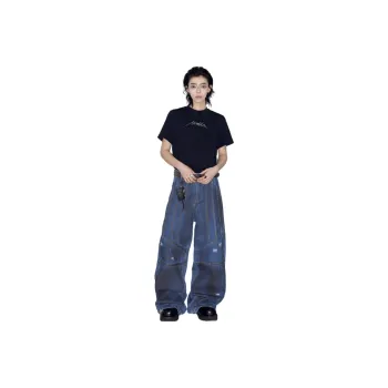 0-CROWORLD Jeans Unisex Denim Blue
