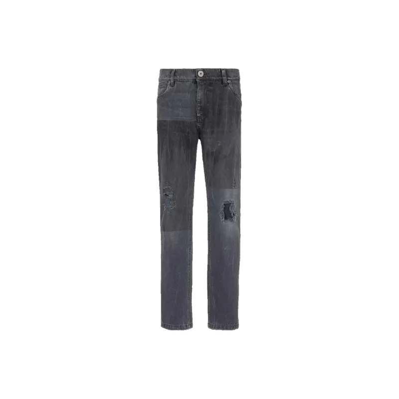 BALMAIN FW23 Faded Denim Patchwork Jeans Jeans Men's Black-0
