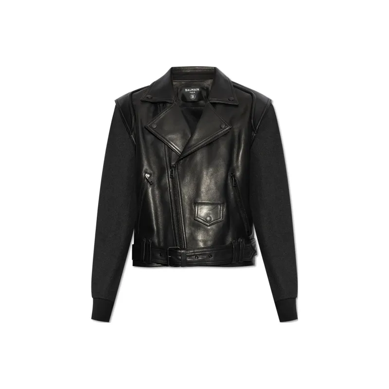 Balmain Hair Zip Detailed Leather Jacket-0