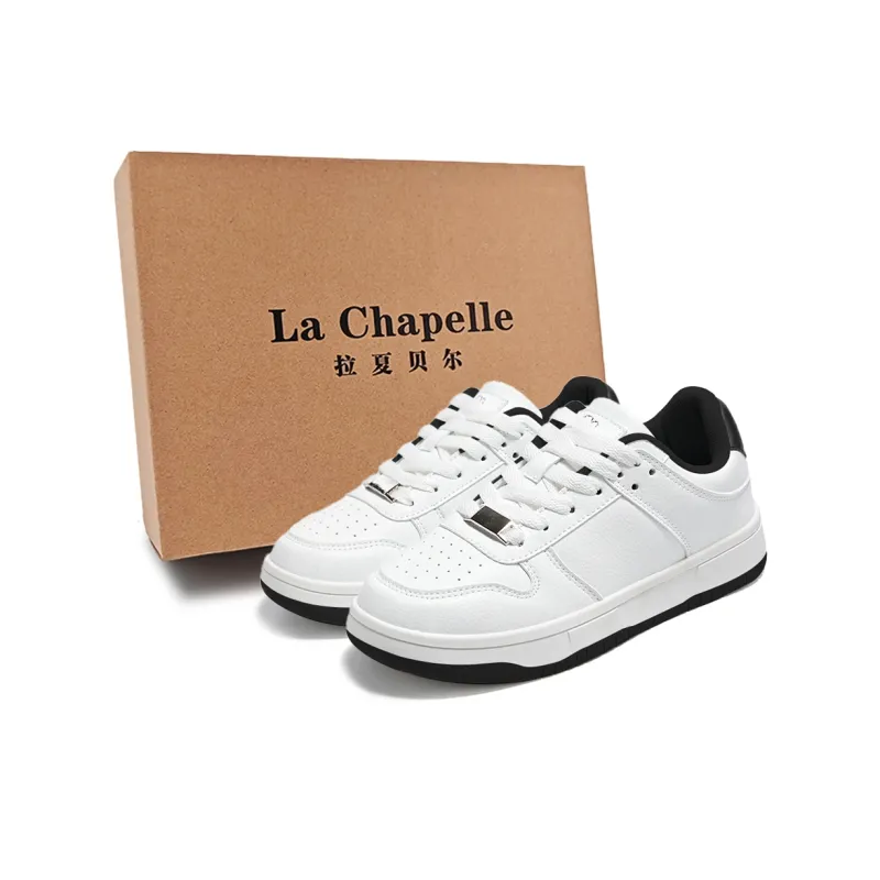 La Chapelle Wear-Resistant Height Increasing Low-Top Skateboard Shoes Women's White Black-0