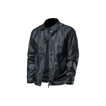 Seasonal Words Leather Jacket Men Black