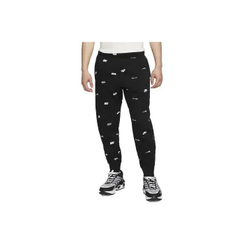 Nike Brushed Back Allover Print Joggers Knitted Sports Pants Men's Black
