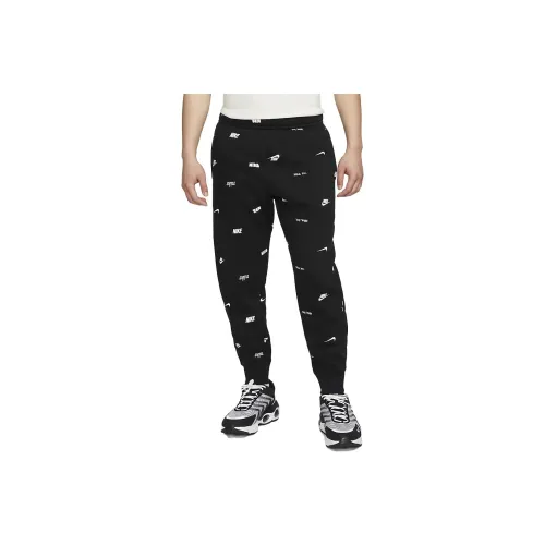 Nike Brushed Back Allover Print Joggers Knitted Sports Pants Men's Black