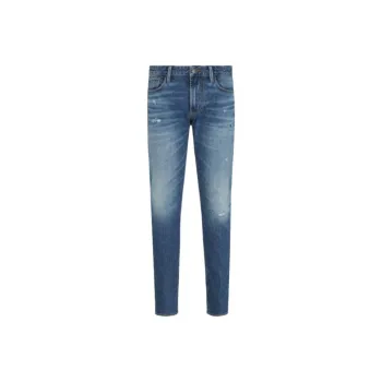 EMPORIO ARMANI J06 Slim fit Washed Stretch denim Jeans With Rips And Veining