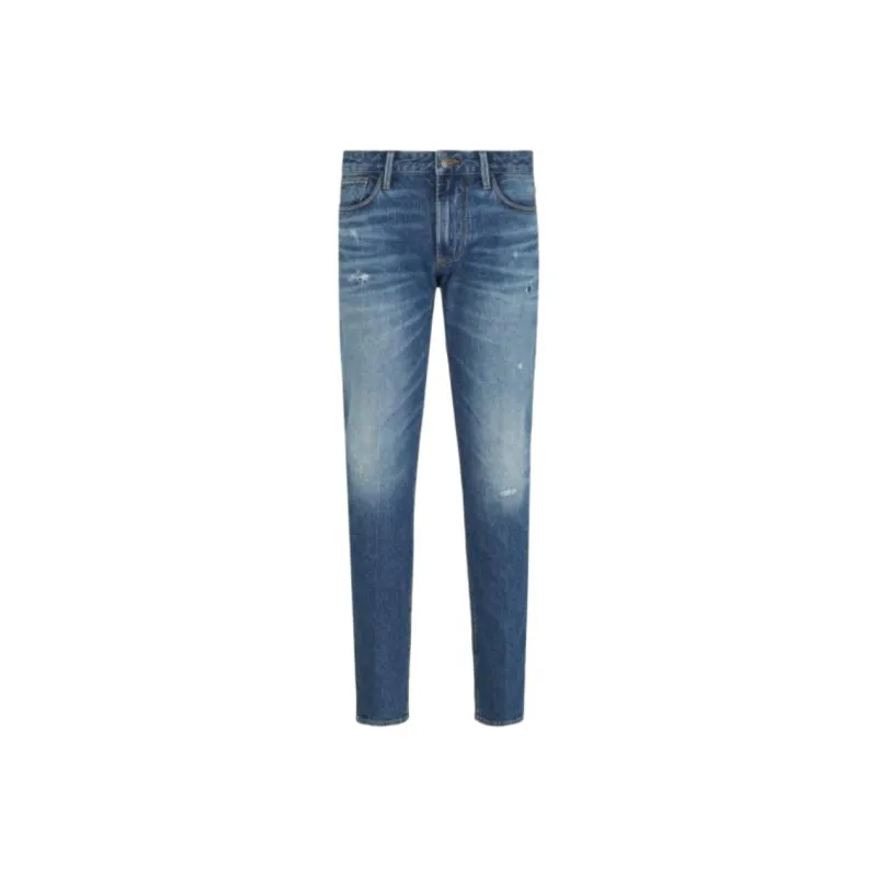 EMPORIO ARMANI J06 Slim fit Washed Stretch denim Jeans With Rips And Veining-0