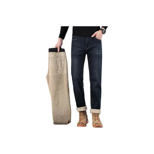 Jeep Jeans Men Vintage Gray Fleece-Lined