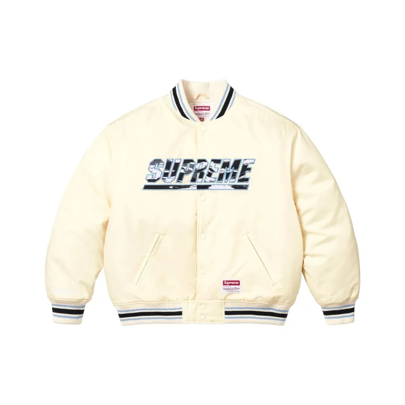 Supreme Mitchell & Ness Camo Logo Varsity Jacket-0