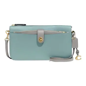 COACH NOA Pebbled Leather Messenger Bag Handheld Shoulder Bag Crossbody Bag Small Size Women's Mint Green & Gray