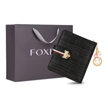 FOXER Cow Leather Clutch Card Holder Clutch Wallet Trumpets Women's Pink/Gold/Black