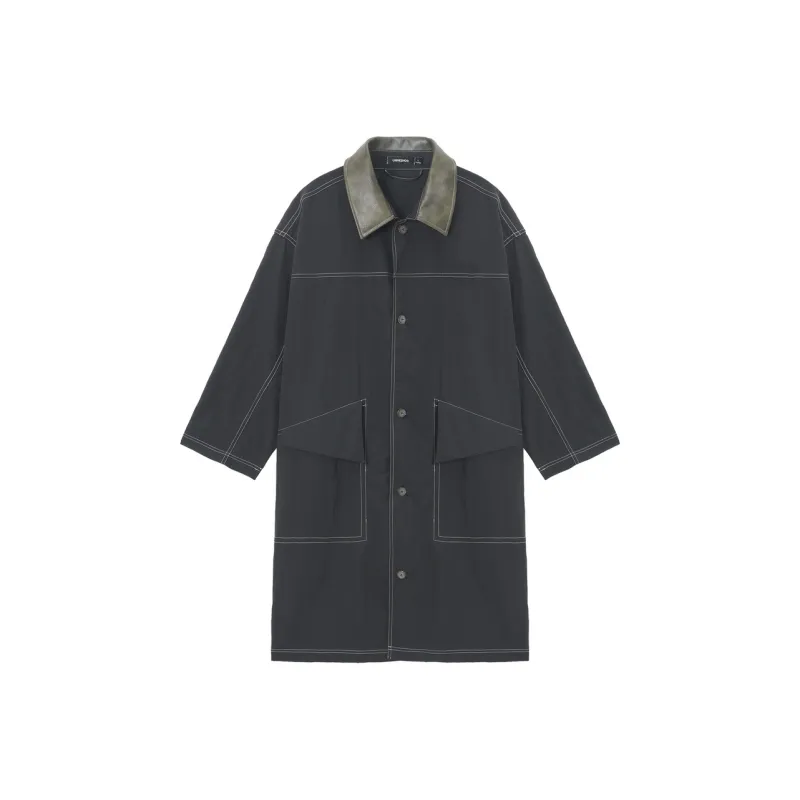 UNVESNO Trench Coats Unisex Ink Black-0