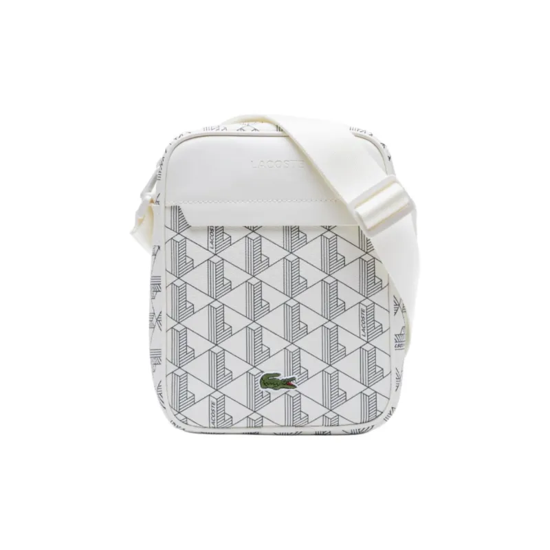 LACOSTE PVC Shoulder Bag Crossbody Bag Medium Size Unisex Ivory/Emerald Green-1