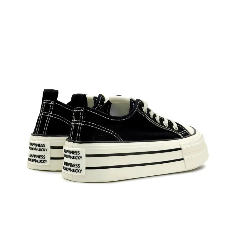 Mengsai Anti Slip Wear Resistant Low Top Canvas Shoes Women's Black With White Stitching-3