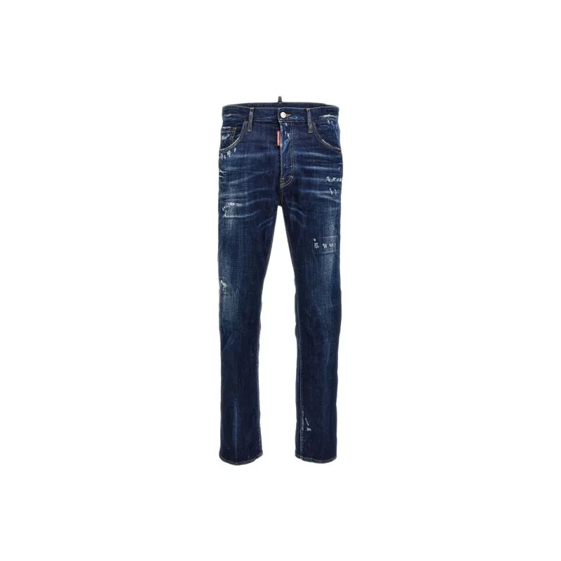 DSQUARED 2 Logo Patch Distressed Straight Leg Jeans-0