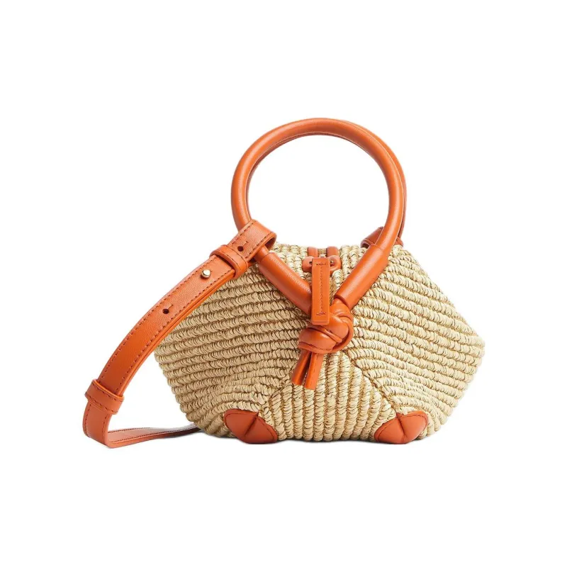 Bottega Veneta Nylon One Shoulder Handbag Women's Natural & Burnt Orange-1