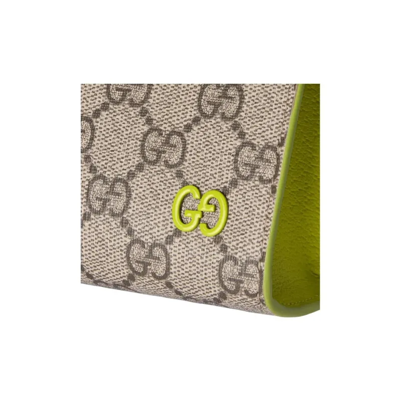 GUCCI Supreme Canvas Clutch Women's Beige & Yellow Green-5