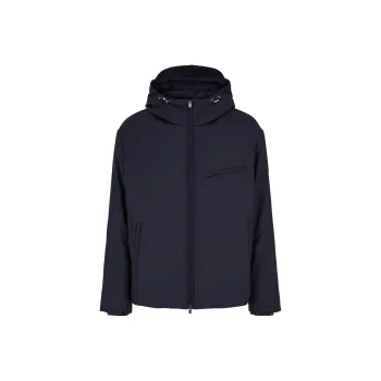 EMPORIO ARMANI Travel Essential Hooded Full zip Blouson In A Water resistant Virgin wool Blend