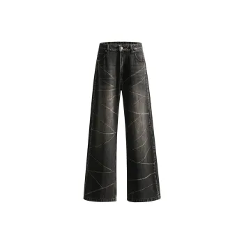 SONGS ALONG Jeans Unisex Black Gray Tie Dye