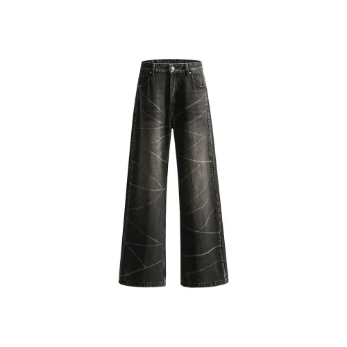 SONGS ALONG Jeans Unisex Black Gray Tie Dye