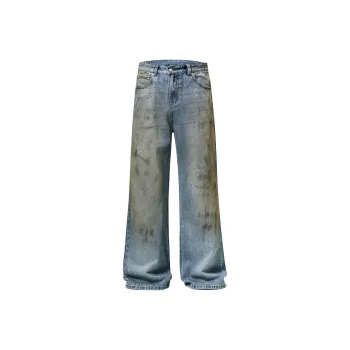 ZWWWZ Jeans Unisex Dirty Dyed Blue