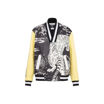 BALMAIN Graphic print Leather Varsity Jacket