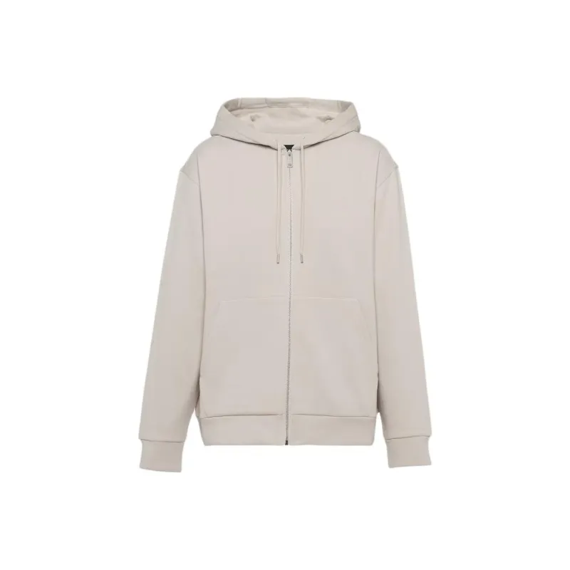 PRADA Cotton And Cashmere Hoodie Jackets Coats Men's Chalk White-0