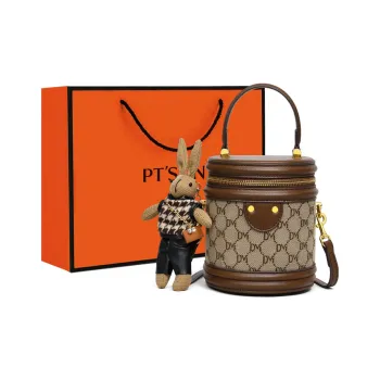PT'SON Synthetic Leather Shoulder Bag, Crossbody Bag, Handbag, Cylinder Bag Regular Women's Coffee
