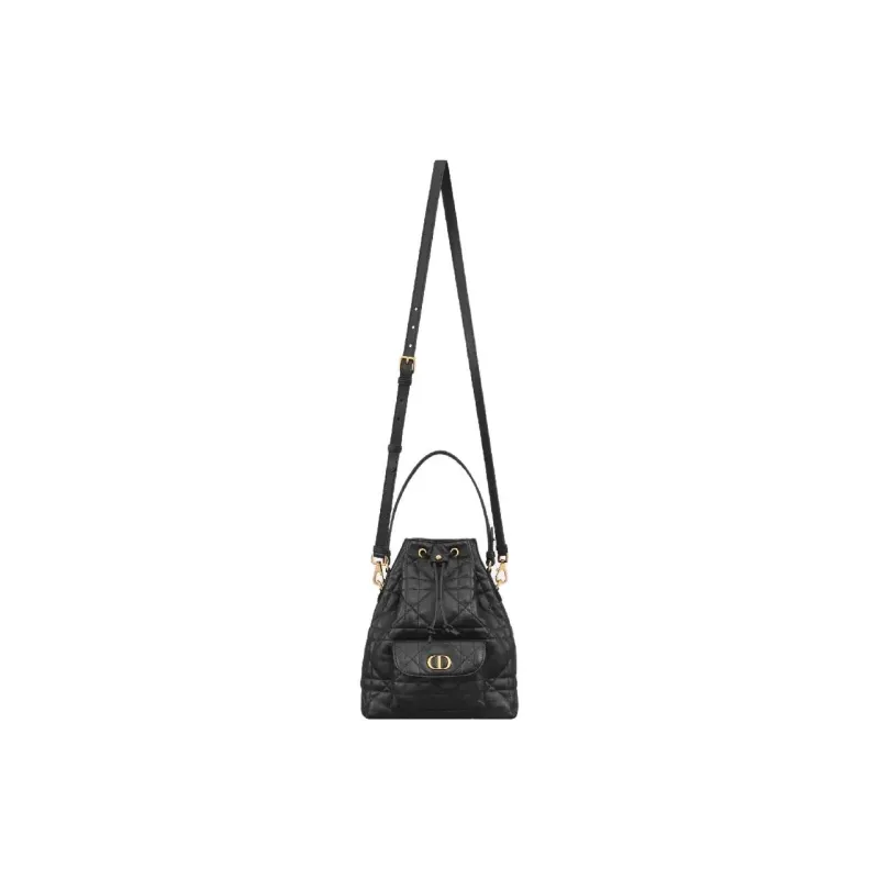 DIOR Caro Sheepskin Bucket Bag, One Shoulder Handbag Trumpets Women's Black-1