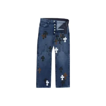 Chrome Hearts Fleur Knee Cross Patch Jeans