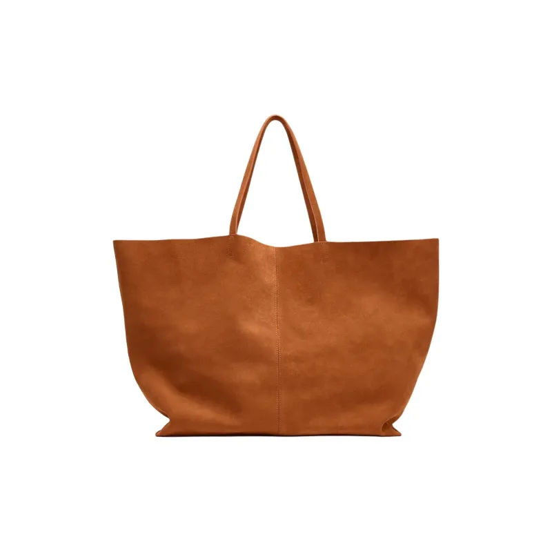 ZARA Cow Leather Tote Bag, Shopping Bag, Handbag Tubas Women's Orange-0