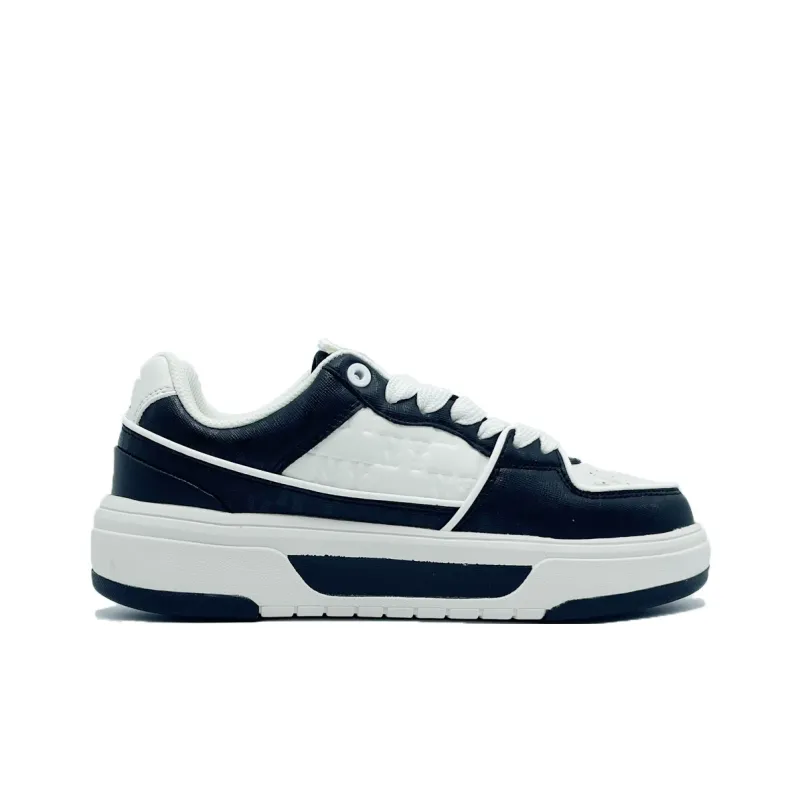 PAIN OR PLEASURE Low Top Skateboard Shoes Unisex Dark Blue White-1