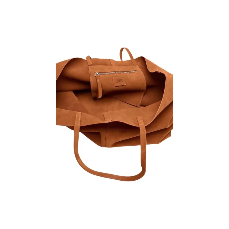 ZARA Cow Leather Tote Bag, Shopping Bag, Handbag Tubas Women's Orange-3