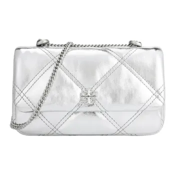 TORY BURCH Kira Metal Leather Handbag Shoulder Bag Women's Light Silver