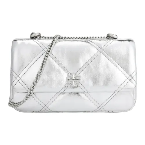 TORY BURCH Kira Metal Leather Handbag Shoulder Bag Women's Light Silver