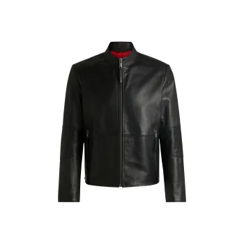 HUGO BOSS Leather Jacket Men's Black