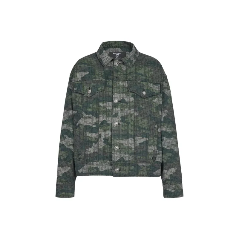 BALMAIN Camouflage Monogram Western Denim Jacket-0