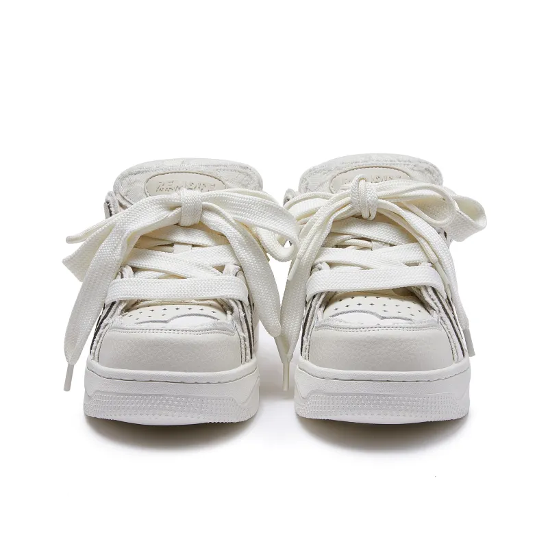 MC DOS Cushioning Height Increase With Moisture Wicking Properties Low Top Skateboard Shoes Unisex Ecru-2