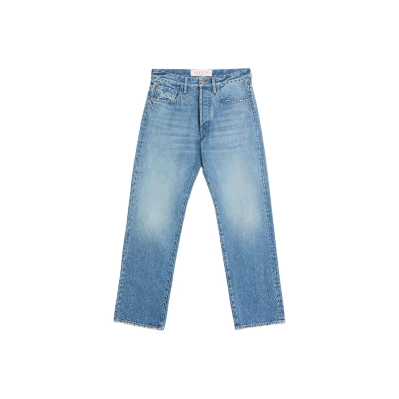 Valentino Logo Patch Straight Leg Jeans-0