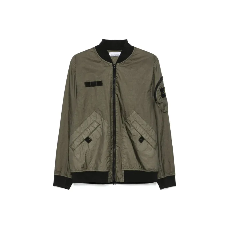 STONE ISLAND Logo Patch Zip Up Bomber Jacket-0