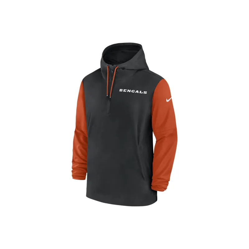 Nike Cincinnati Bengals Sideline Pre Game Player Men's Nike Nfl 1/2 Zip Hooded Jacket-0
