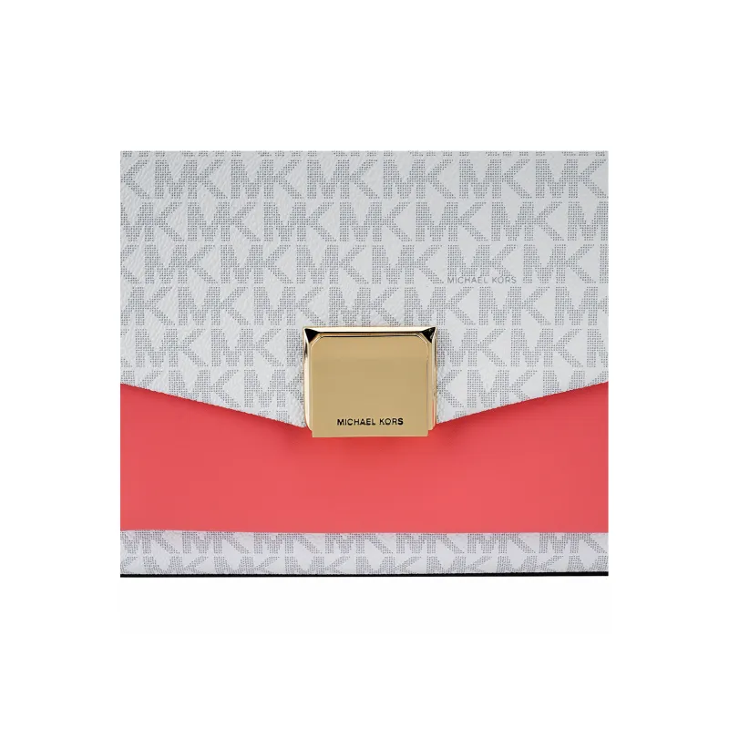 MICHAEL KORS Lita Canvas Shoulder Bag, Crossbody Bag Medium Size Women's White Rose Red-4