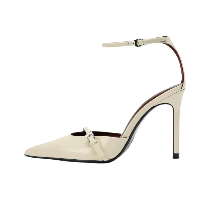 ZARA Slim Heel High Heels 10cm Women's Light Beige Yellow-0