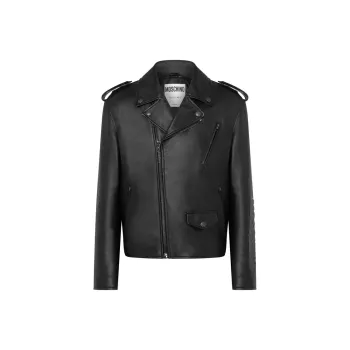 MOSCHINO Logo embossed Leather Biker Jacket