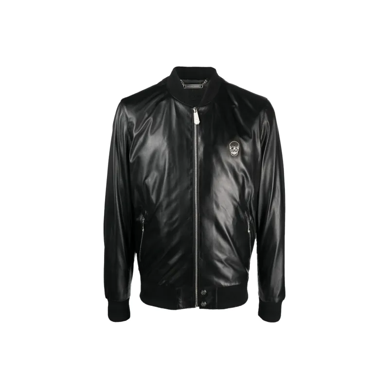 PHILIPP PLEIN Skull Leather Bomber Jacket-0