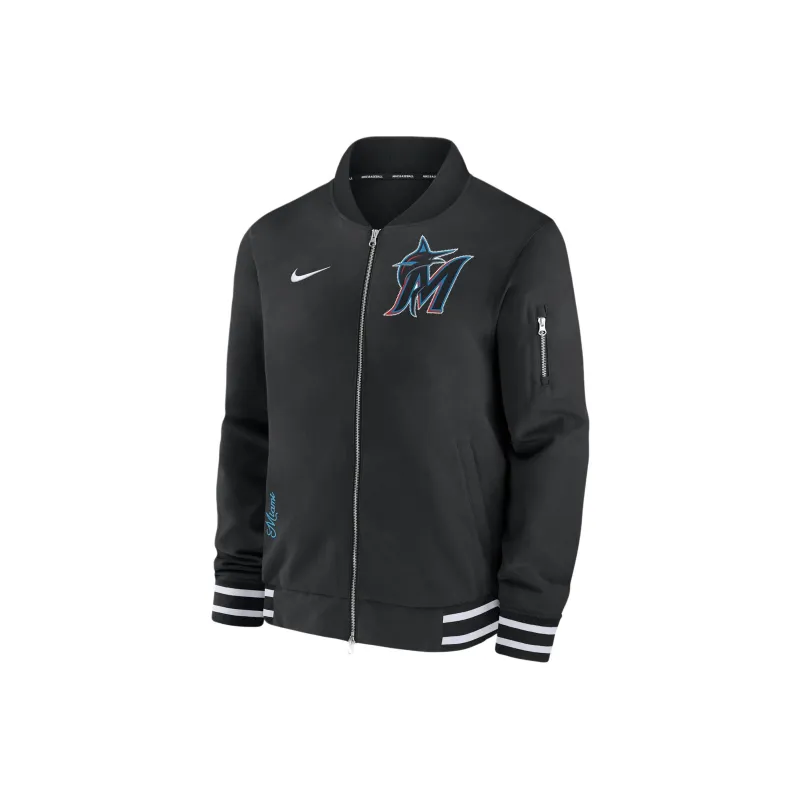 Nike Miami Marlins Authentic Collection Dugout Men's Nike Mlb Full Zip Bomber Jacket-0