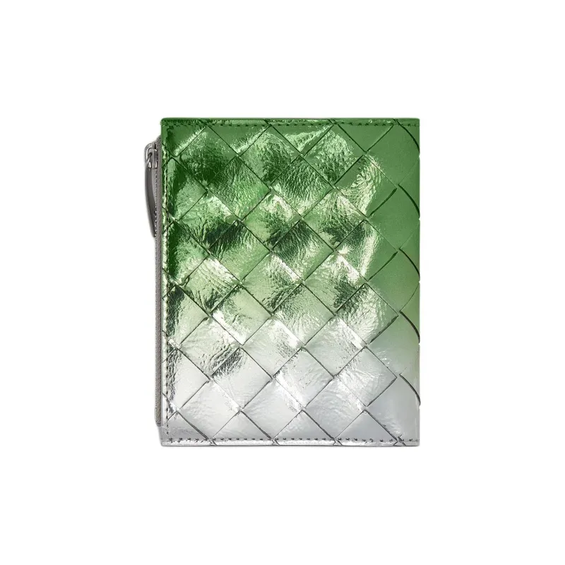 Bottega Veneta Intrecciato Goatskin Wallet Trumpets Women's Silver & Mint Green-1