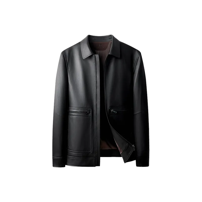 PIERRE CARDIN Leather Jacket Men's Black-0