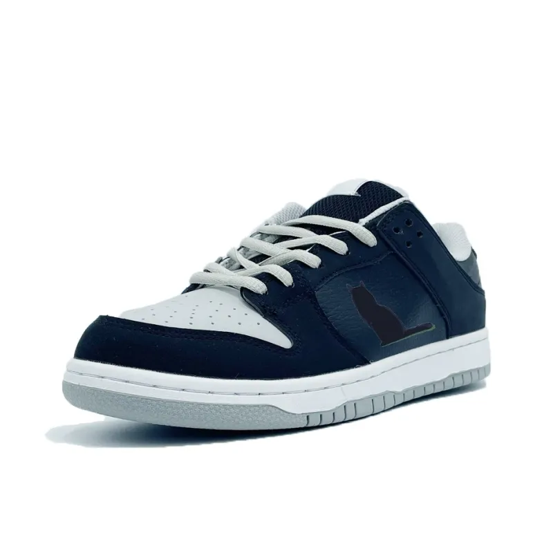 PAIN OR PLEASURE Low Top Skateboard Shoes Unisex Dark Blue White-2