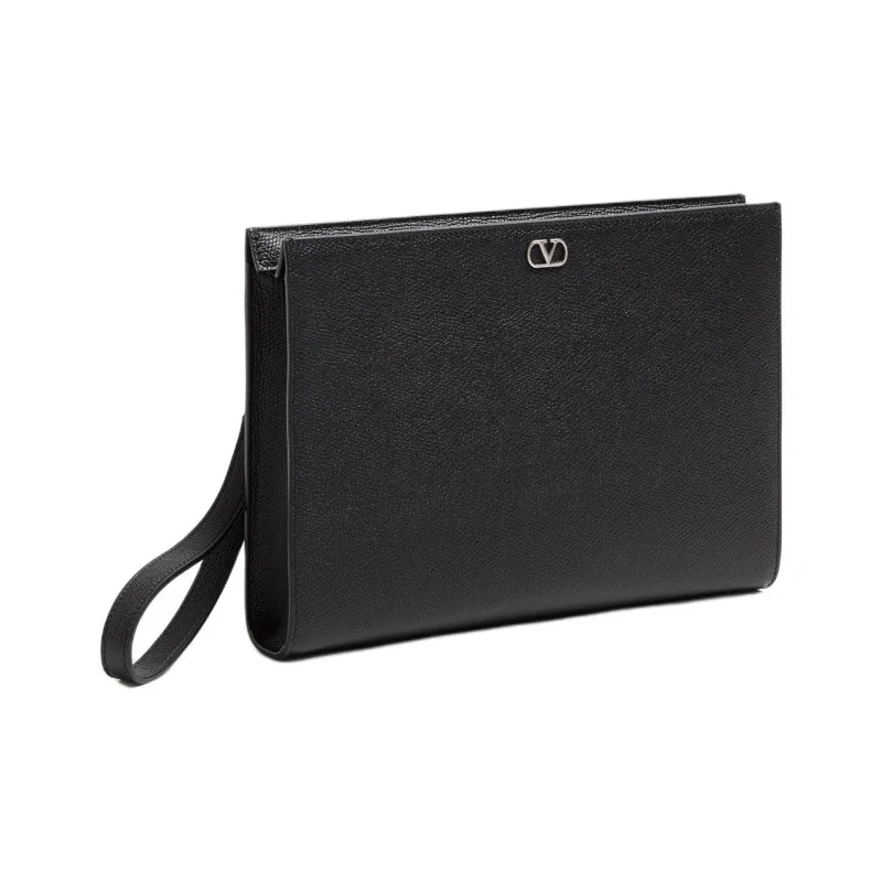 Valentino VLogo Signature Grain Calfskin Clutch Women's Black-1
