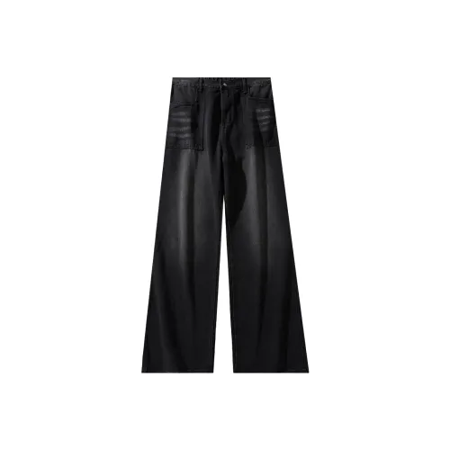 Menglaini Jeans Unisex BlackFrayed Edge Ripped Black Gray