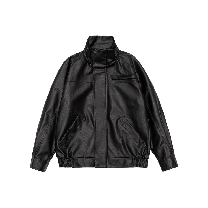 REFAMES Spring And Fall Leather Jacket Unisex Brown-2